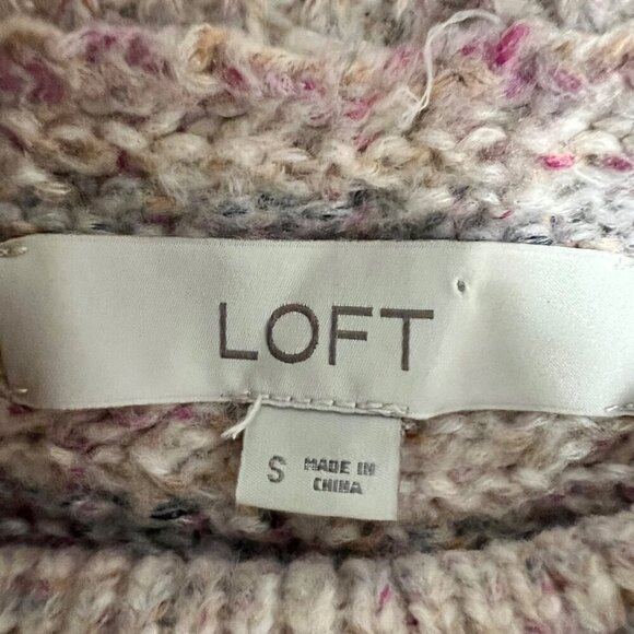 Loft Mock Neck Pink/Multi Knit Sweater Long Sleeve Size Small Fringe - Picture 8 of 9